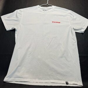Birddogs White Graphic Logo T-Shirt Size Large Floral Back Print Stretch Cotton